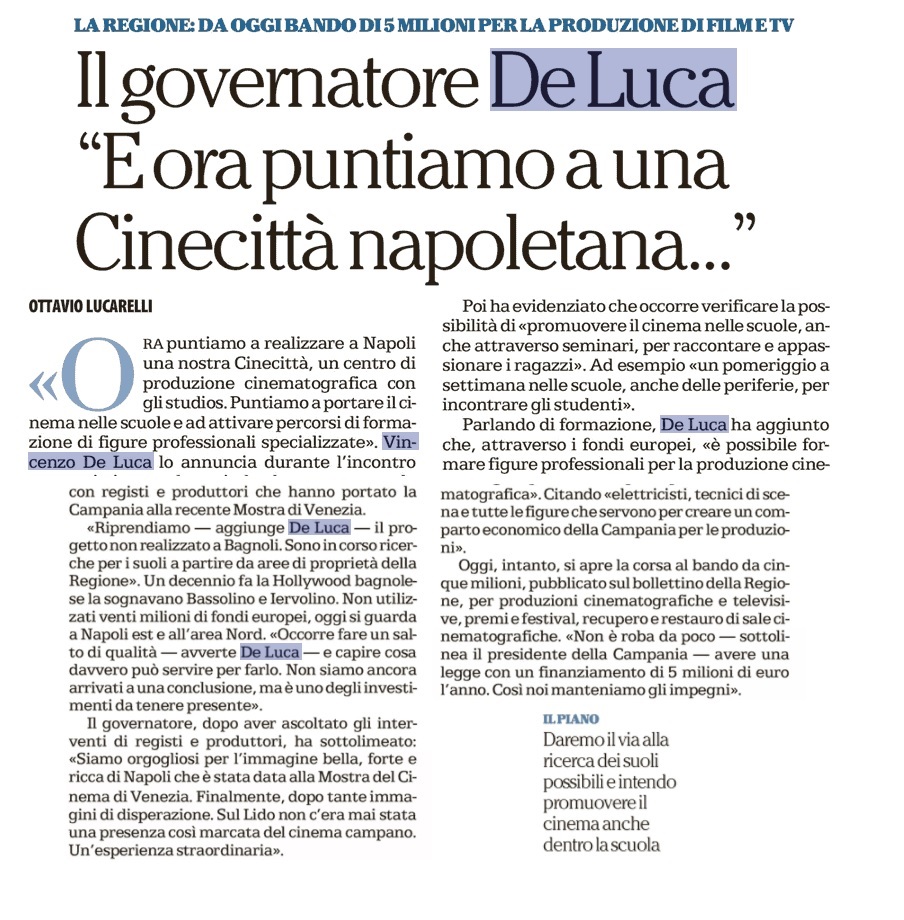 Il governatore De Luca: 