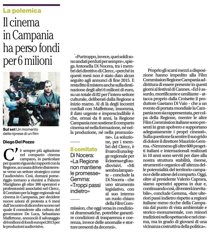 Il cinema in Campania ha perso fondi per 6 milioni